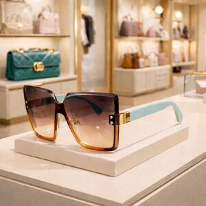 Sunglasses Women Green Oversized Geometric Soft Handles